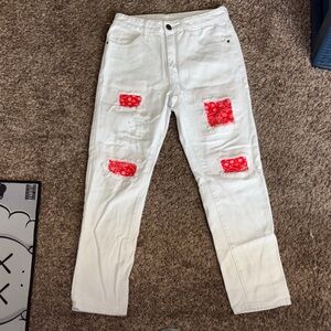 Men’s White Jeans with Red Accents Size 30